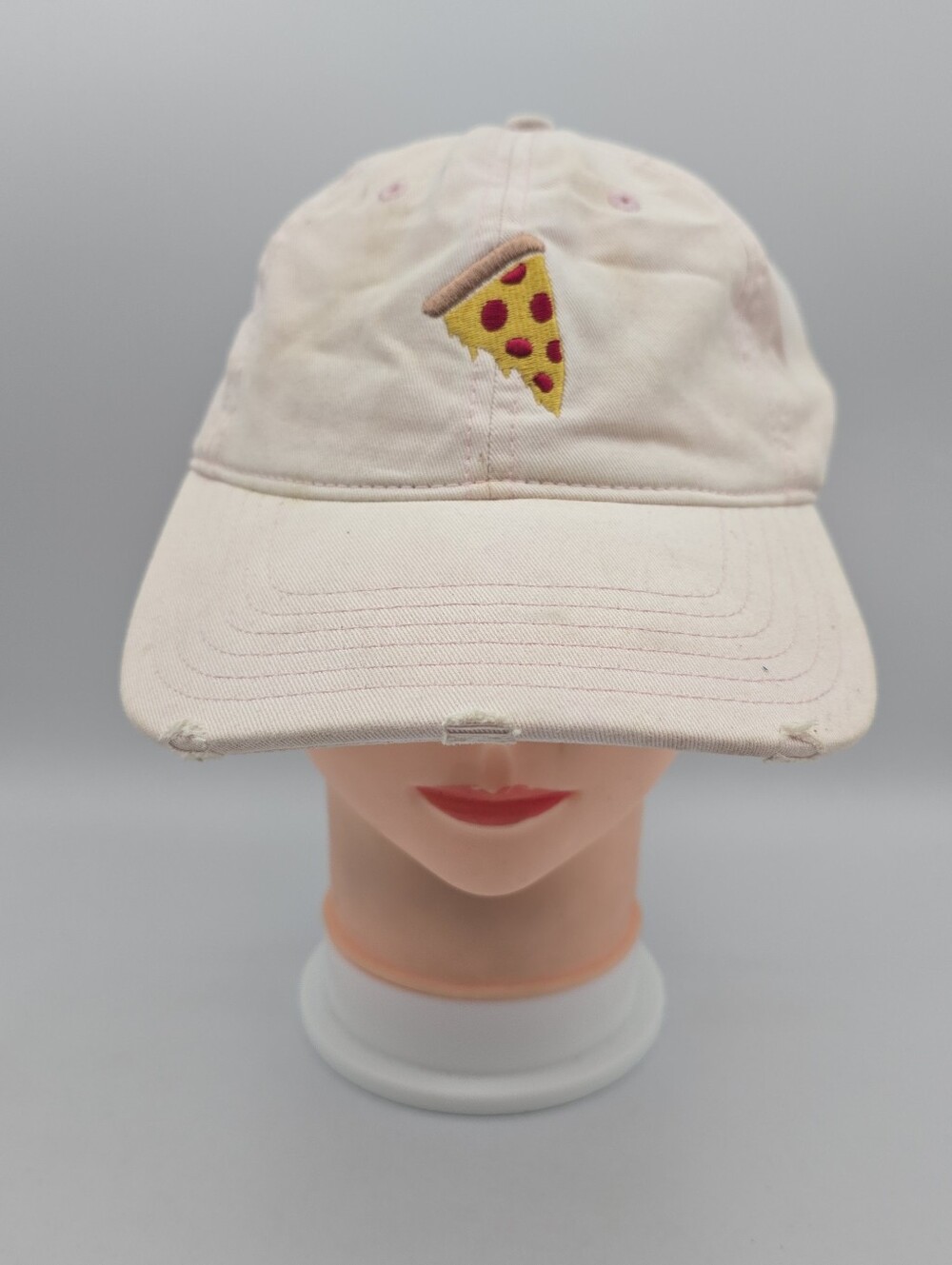 Women's Aerie Light Pink Distressed Embroidered Pizza Slice Adj. Strapback Hat